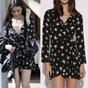 Realisation Par Alexandra 100% Silk Mini Wrap Dress Black‎ White Size Small Boho
